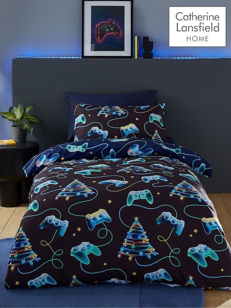 Catherine Lansfield Navy Christmas Gamer So Soft Reversible Duvet Cover Set (H87225) | £16 - £20