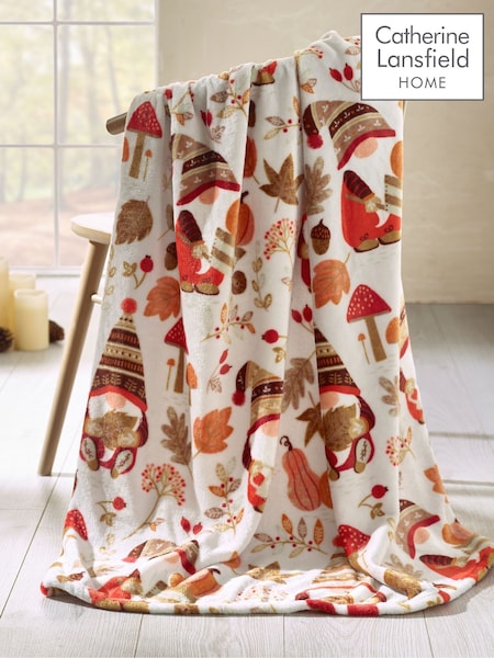 Catherine Lansfield Natural Woodland Gonks Cosy Fleece Blanket Throw (H87226) | £13