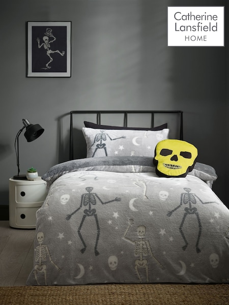 Catherine Lansfield Grey Halloween Skeleton Fleece Duvet Cover Set (H87251) | £25 - £40