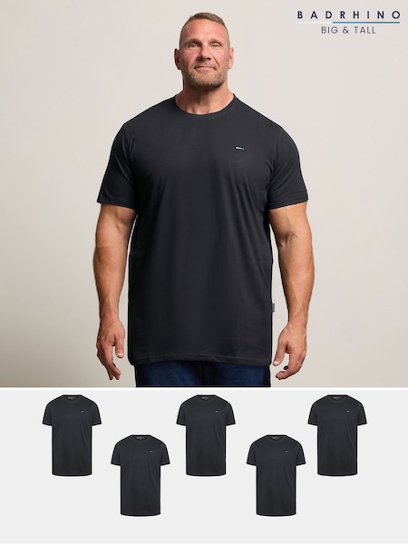 BadRhino Big & Tall Black Longline T-Shirts 5 Pack (H87391) | £45
