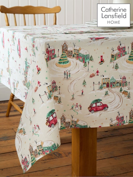 Catherine Lansfield Natural Christmas Town Cotton Table Cloth (H87455) | £23