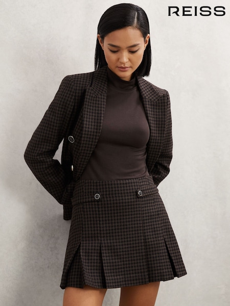 Reiss Black/Brown Elle Wool-Blend Check Mini Skirt (H87463) | £158