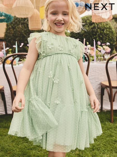 Mint Green Mesh Flower Girl Dress (3-16yrs) (H87516) | £30 - £36
