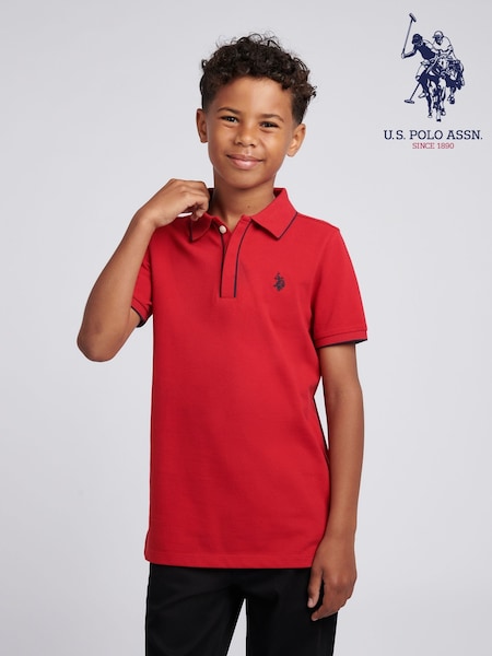 U.S. Polo Assn. Red Boys Piped Pique Polo Shirt (H87700) | £35 - £42