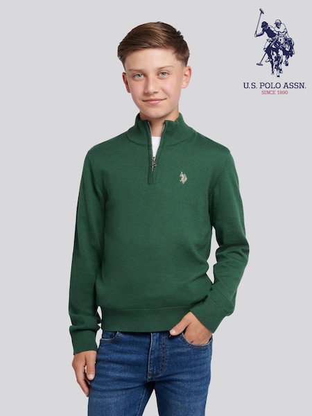 U.S. Polo Assn. Green Knitted Cotton Rich Quarter  Zip Jumper (H87738) | £50 - £60