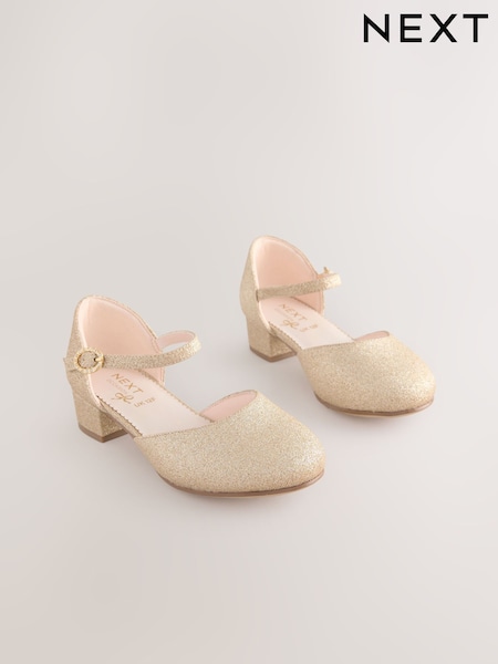 Gold Glitter Wide Fit (G) Occasion Ankle Strap Low Heel Shoes (H87764) | £25 - £32