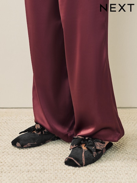 Black Floral Velvet Mule Slippers (H87885) | £24