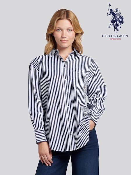 U.S. Polo Assn. Blue Dark Cotton Poplin Loose Fit Stripe Shirt (H87904) | £65