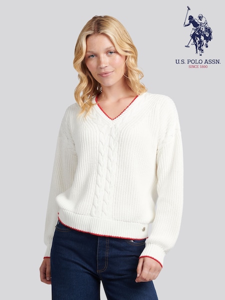 U.S. Polo Assn. White Braid Cable Cricket Jumper (H87907) | £65