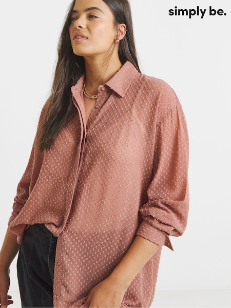 Simply Be Pink Textured Dobby Shirt With Bow Detail (H87936) | £36