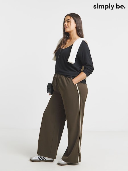 Simply Be Brown Side Stripe Wide Leg Trousers (H87943) | £35