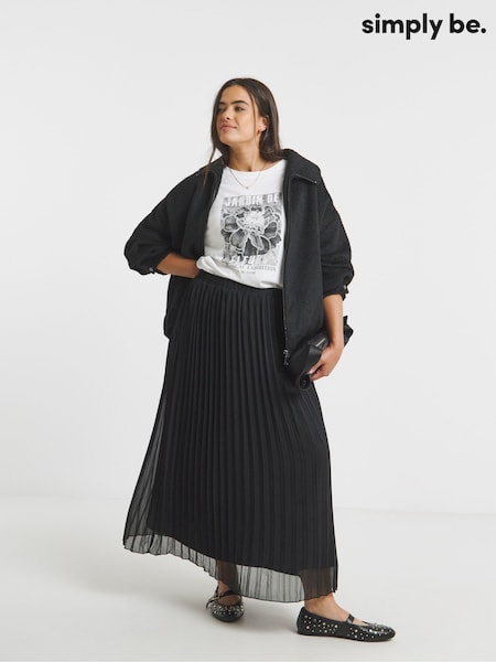 Simply Be Black Pleated Chiffon Midaxi Skirt (H87944) | £35