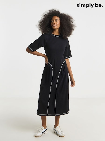 Simply Be Black Contrast Seam Waist Detail Midi Dress (H87949) | £36