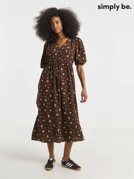 Simply Be Brown Button Through Midi Dress (H87952) | £46