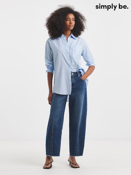 Simply Be Blue Mid Wash Dart Detail Barrel Leg Jeans (H87956) | £44
