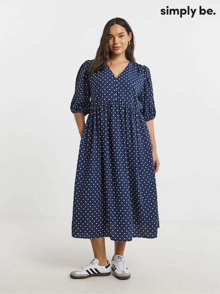 Simply Be Blue Button Through Midi Dress (H87957) | £46