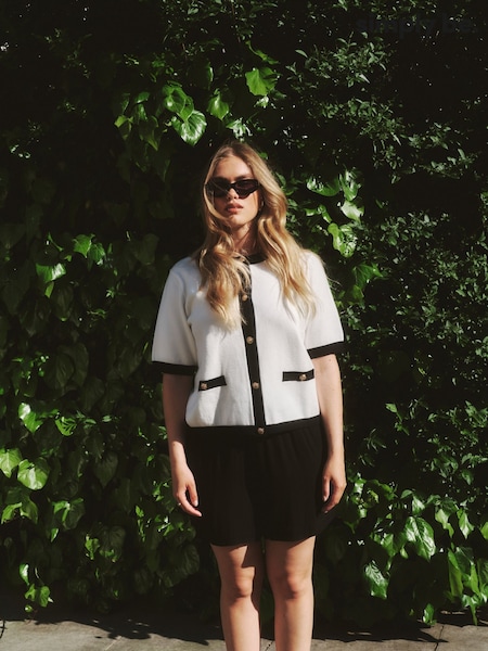 Simply Be White Contrast Short Sleeve Cardigan (H87961) | £35