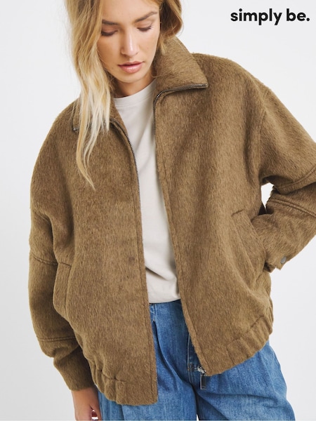 Simply Be Natural Seam Detail Faux Wool Bomber Jacket (H87970) | £66
