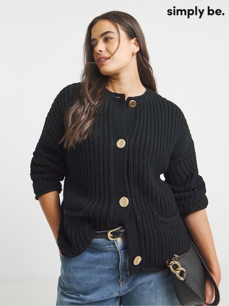 Simply Be Black Chunky Knit Boxy Cardigan (H87971) | £42