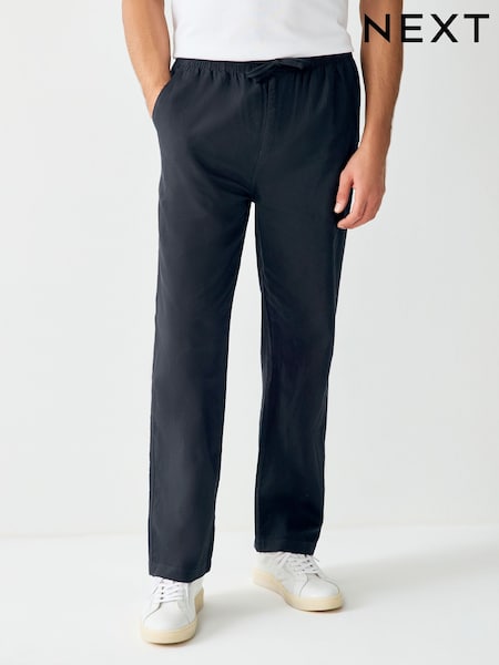 Black Relaxed Fit Smart Linen Cotton Blend Trousers (H87982) | £30