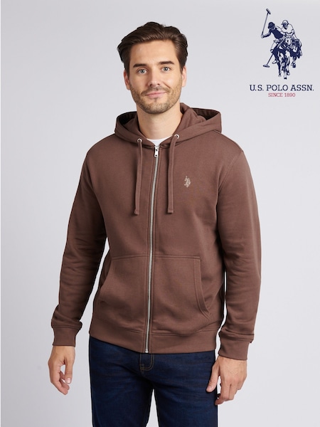 U.S. Polo Assn. Brown Mens Double Horsemen Loopback Zip Hoodie (H88026) | £65
