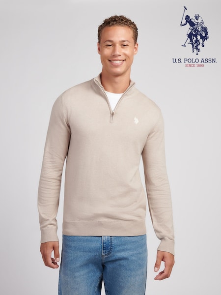 U.S. Polo Assn. Natural Mens Cotton Funnel Neck 1/4 Zip Knit Jumper (H88043) | £70