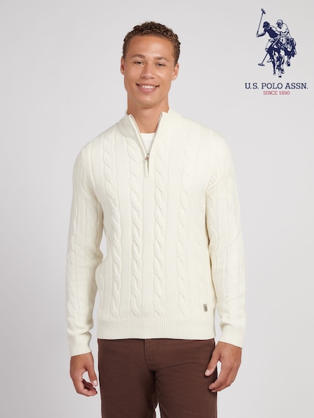 U.S. Polo Assn. White Mens Cotton Funnel Neck 1/4 Zip Knit Sweatshirt (H88066) | £75