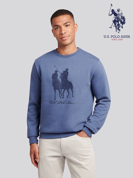 U.S. Polo Assn. Blue Mens Tonal Double Horsemen Print Crew Sweatshirt (H88068) | £60