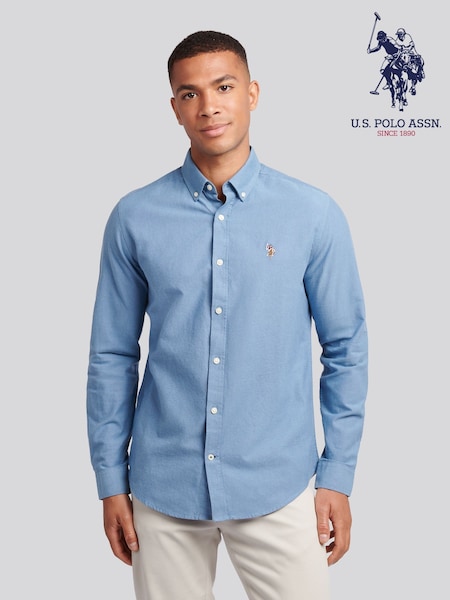 U.S. Polo Assn. Blue Mens Peached Oxford Shirt (H88075) | £60