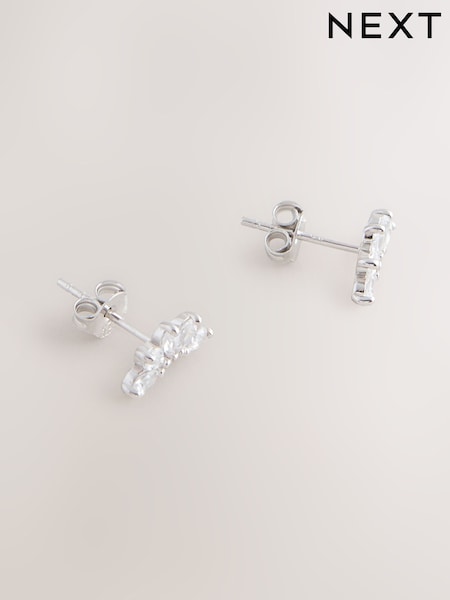 Sterling Silver Tone Cubic Zirconia Fan Stud Earrings (H88160) | £16