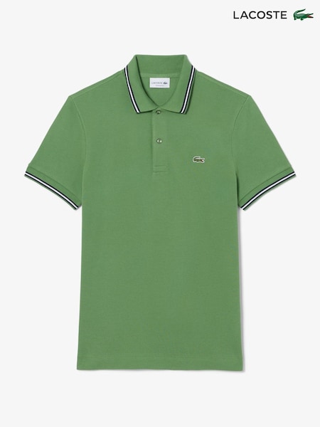 Lacoste Green Regular Fit L.12.12 Stripe Collar Piqué Polo Shirt (H88442) | £105
