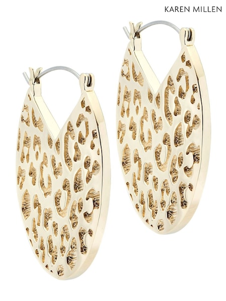 Karen Millen Gold Tone Leopard Spot Print Disc Earrings (H88495) | £60