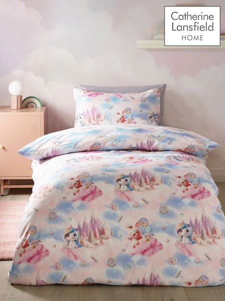 Catherine Lansfield Pink Candy Unicorn So Soft Reversible Duvet Cover Set (H88595) | £16 - £20