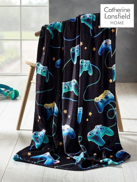Catherine Lansfield Black Gamer Cosy Fleece Blanket Throw (H88598) | £13