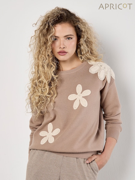 Apricot Natural Crochet Large Daisies Jumper (H88692) | £45