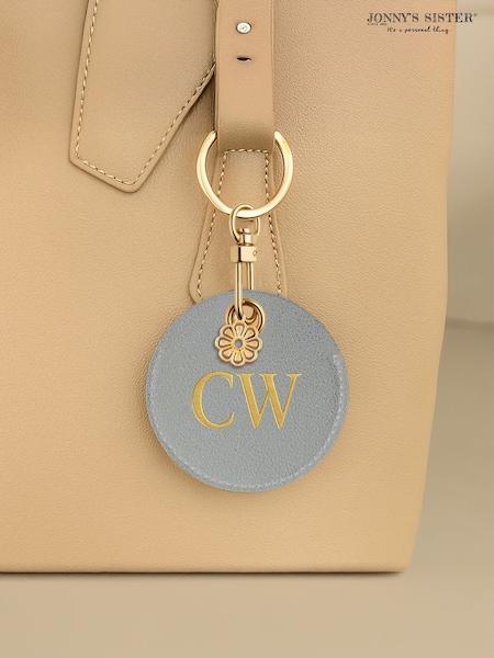Grey - Jonnys Sister Personalised Faux Leather Bag Accessory With Gold Tone Flower Charm