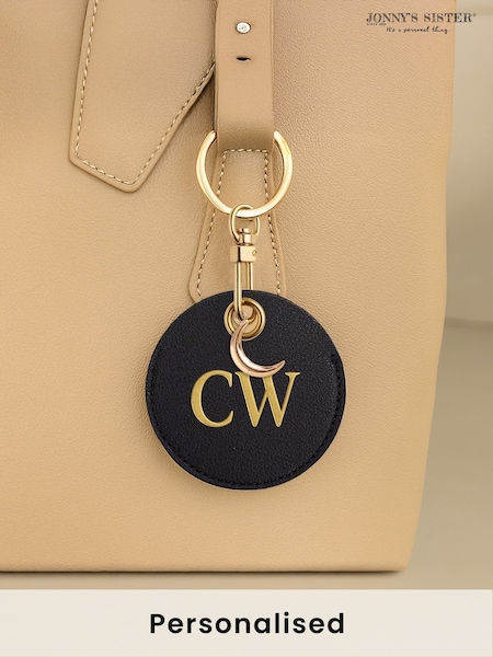 Jonnys Sister	Personalised Faux Leather Bag Accessory with Gold Tone Half Moon Charm (H88741) | £20