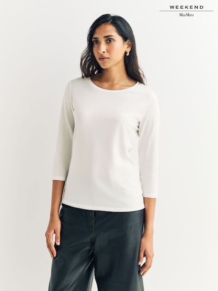 Weekend MaxMara White Multia Three Quarter Sleeve T-Shirt (H88840) | £70
