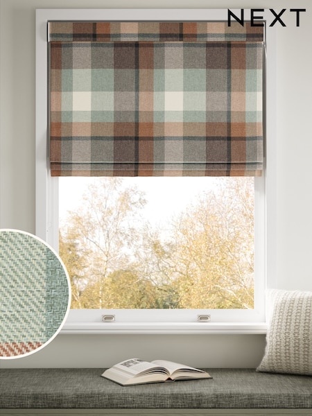 Teal Blue Check Made to Measure Roman Blinds (H88896) | £70