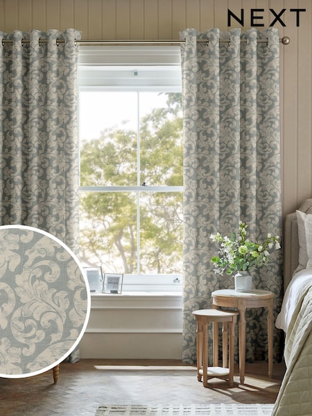 Blue Damask Made to Measure Curtains (H88948) | £109