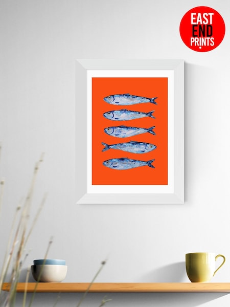 East End Prints White Sardines Orange by Alice Straker Wall Art (H89006) | £50 - £130