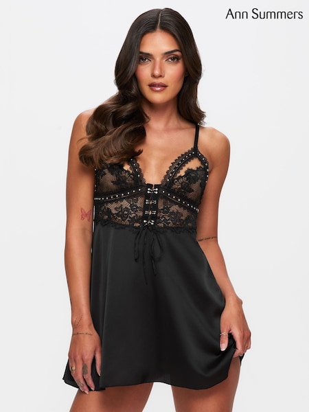 Ann Summers Black Bridgette Satin Lace Chemise (H89053) | £30
