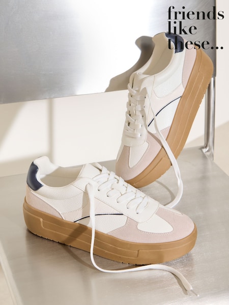 Friends Like These White Chunky Platform Gumsole Lace Up Casual Trainers (H89157) | £39