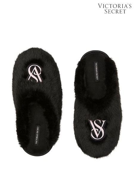 Victoria's Secret Black Closed Toe Faux Fur Slippers (H89246) | £40