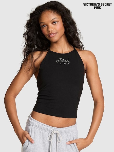 Victoria's Secret Pink Black Diamante Cotton Halter Bra Top (H89259) | £30