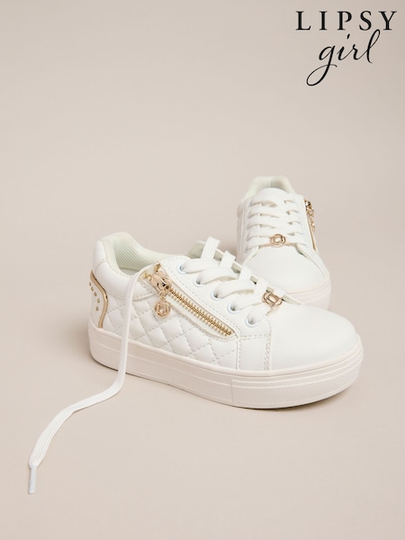 Lipsy White Lace Up Quilted Sports Trainers (H89304) | £25 - £29
