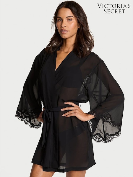 Victoria's Secret Black Chiffon & Lace Short Robe (H89318) | £69
