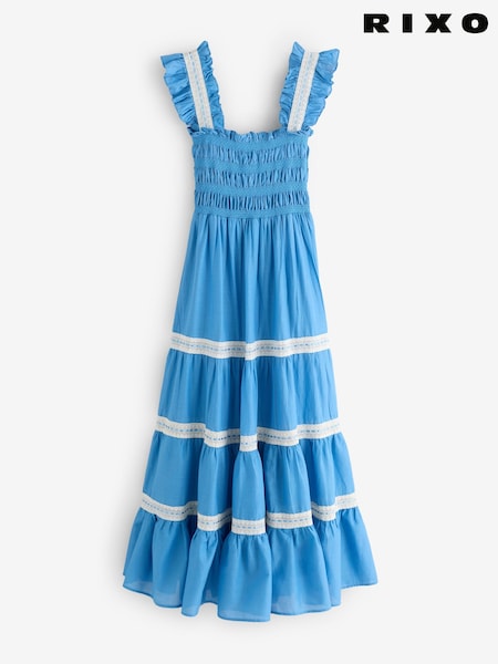 Rixo Blue Aubrie Tiered Midi Dress (H89547) | £225