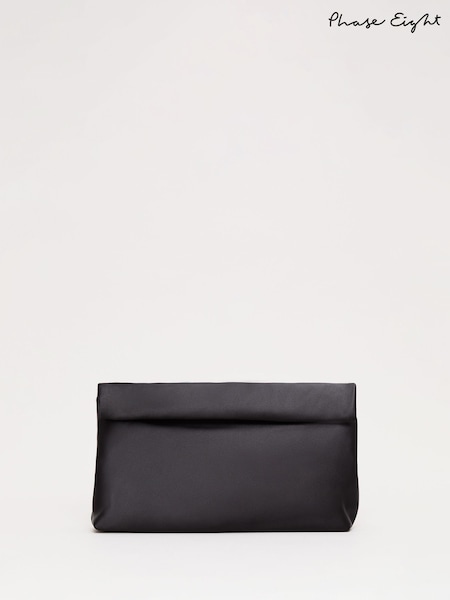 Phase Eight Black Satin Rollover Bag (H89586) | £69