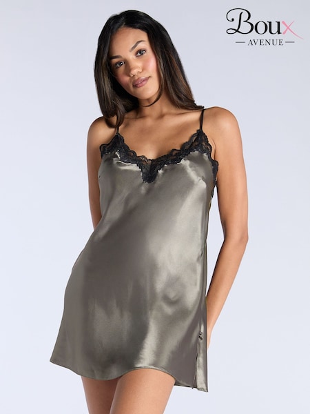 Boux Avenue Green Amelia Lace Trim Satin Chemise (H89781) | £32